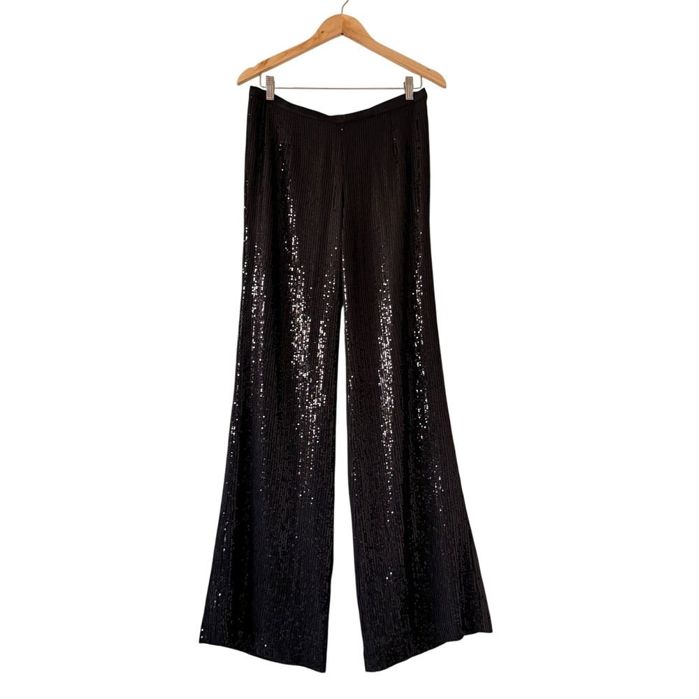 Tory Burch Black Sequin Wide Leg Ginger Pants Size 8